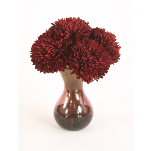 Waterlook ® Silk Burgundy Mums in a Plum Bulb Vase